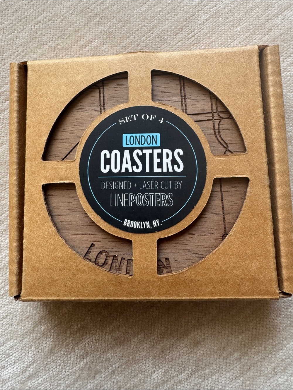 London Walnut Coaster Set